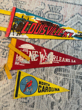 Load image into Gallery viewer, Lot of 3 Vintage Pennants - Louisville, New Orleans and North Carolina
