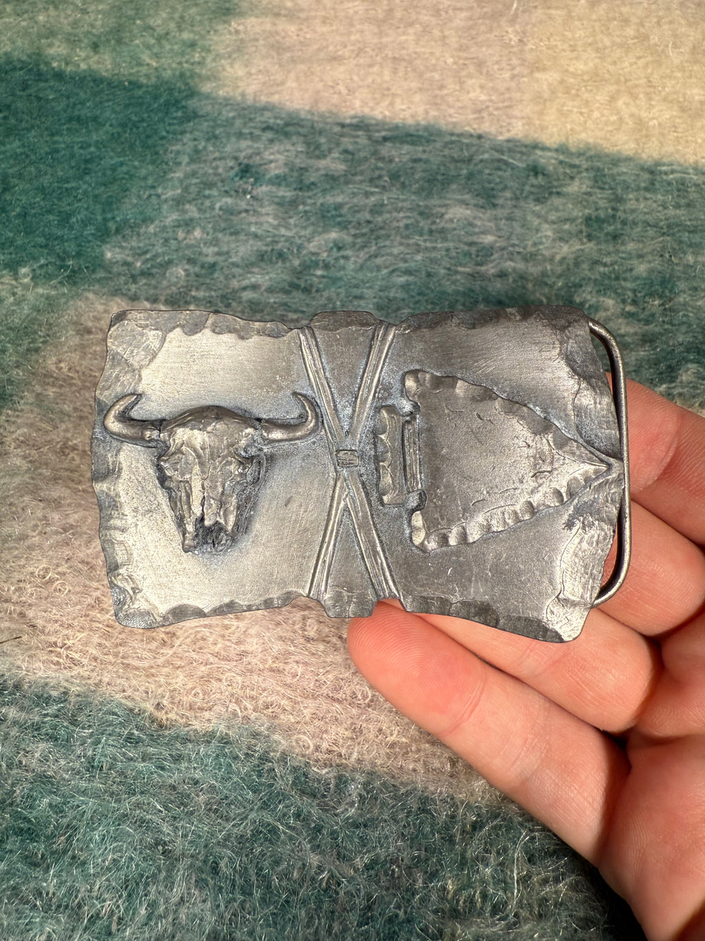 Vintage Cow Skull and Arrowhead Belt Buckle
