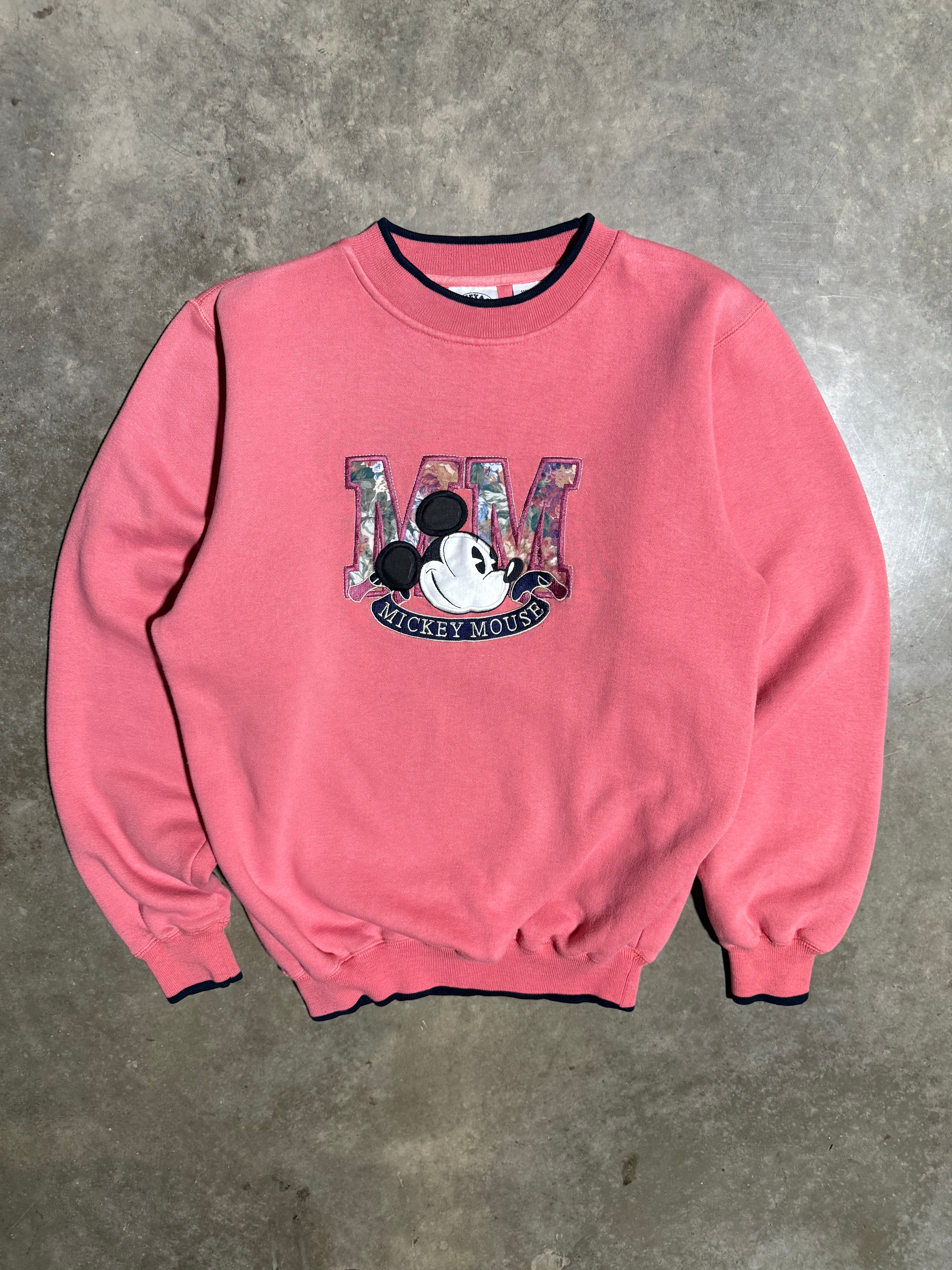 Vintage 90s Mickey Mouse Embroidered Floral Crewneck (M)