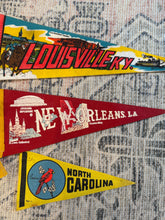 Load image into Gallery viewer, Lot of 3 Vintage Pennants - Louisville, New Orleans and North Carolina
