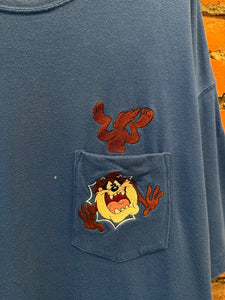 Vintage 90s Taz Busting Through Embroidered Pocket Shirt (XL/XXL)