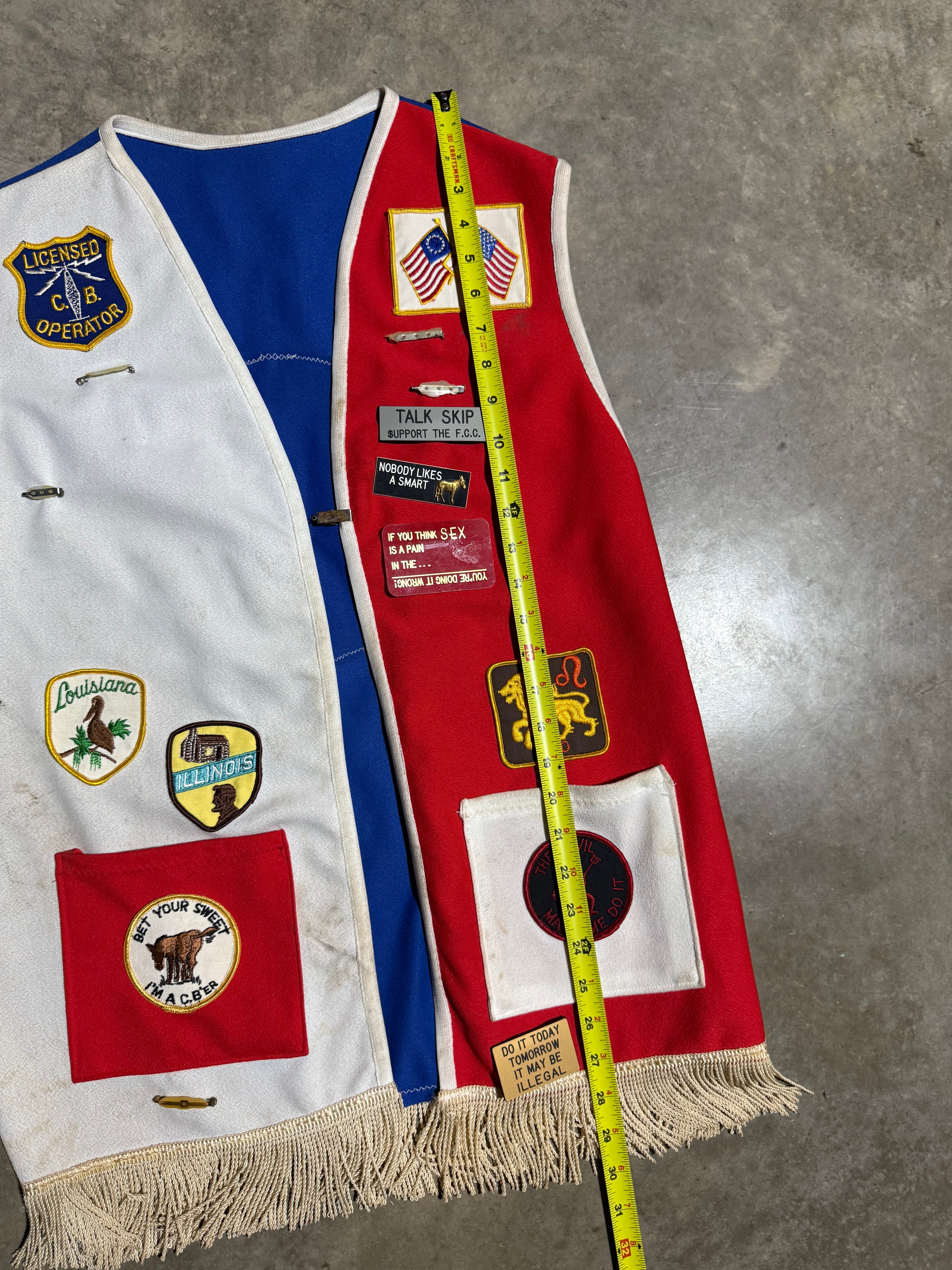 Vintage 70s 1776ers Ditchdigger Red White & Blue Patch Vest (M)
