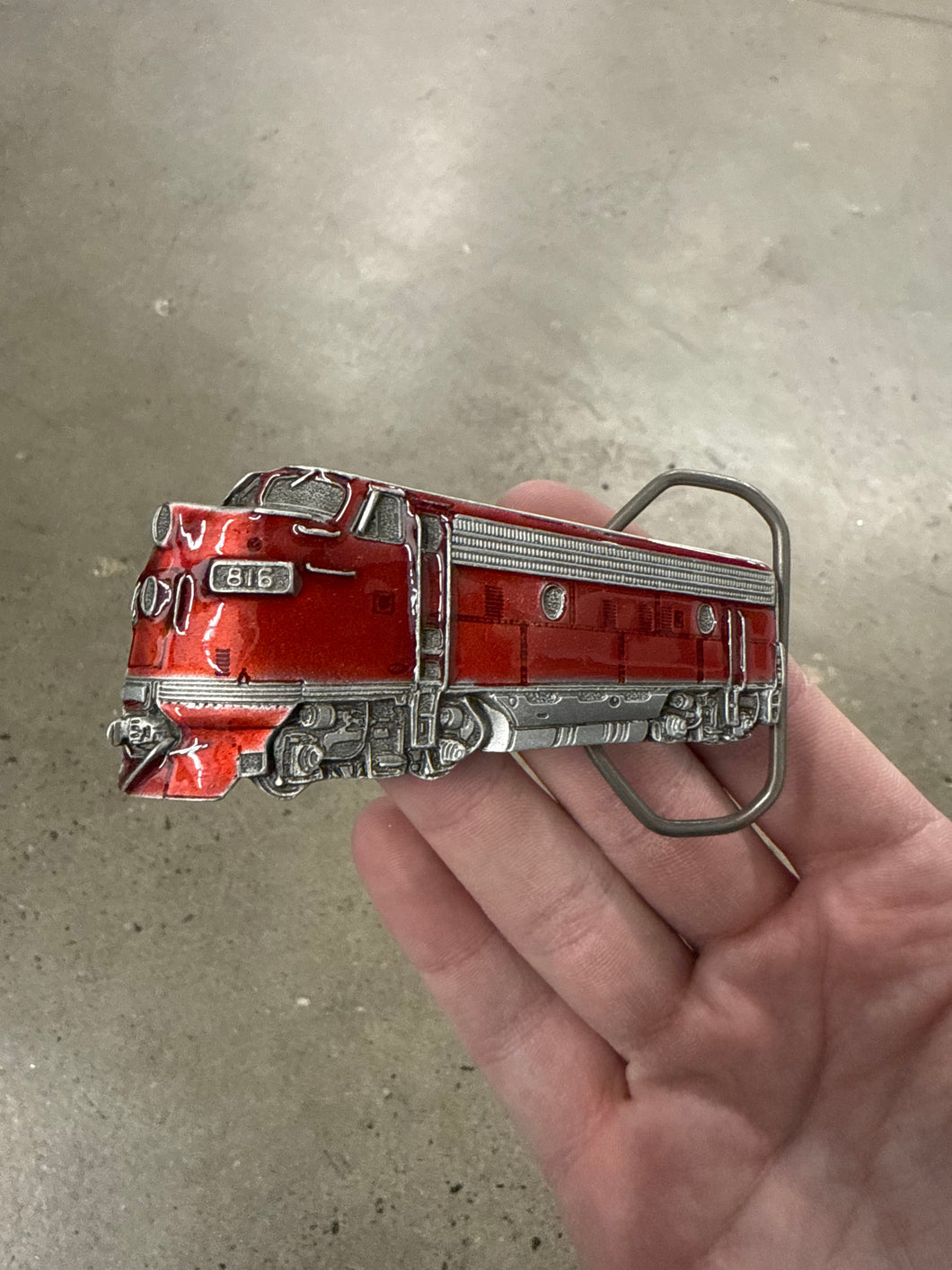 Vintage Red Train Belt Buckle