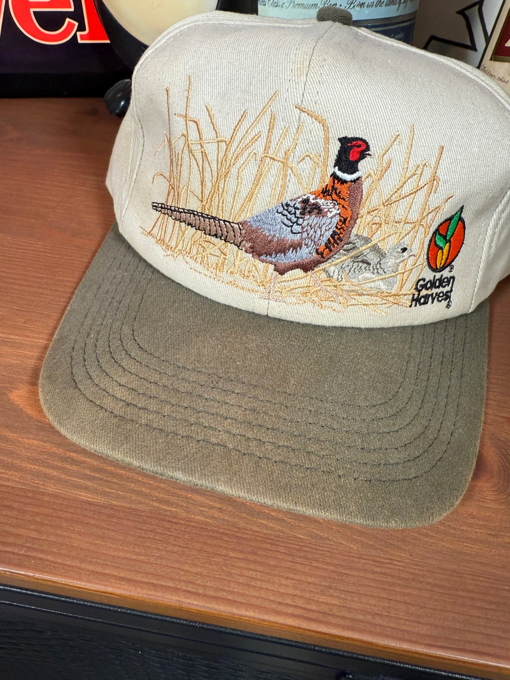 Vintage Distressed Pheasant Golden Harvest K Products Hat