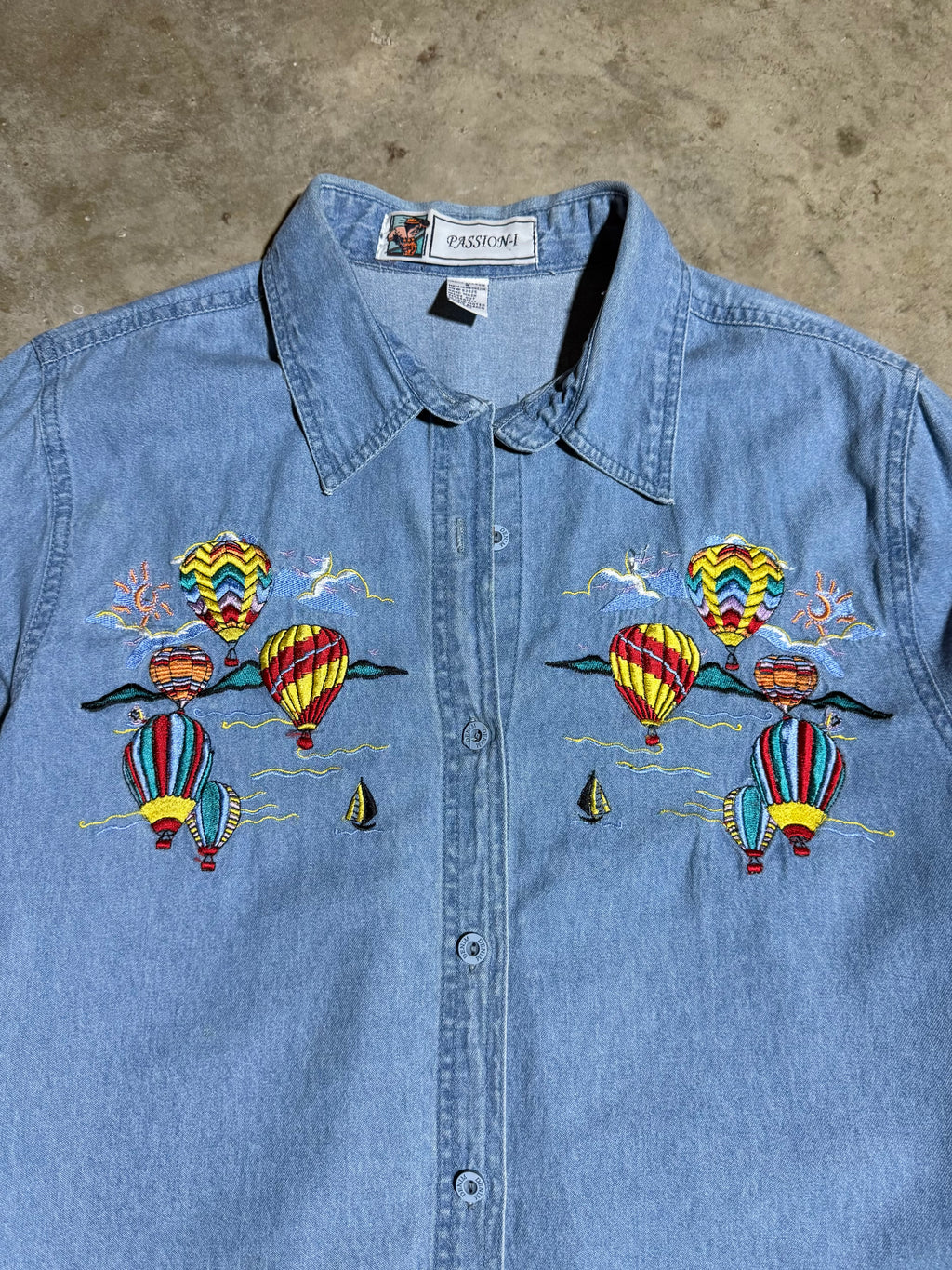 Vintage Hot Air Balloon Embroidered Denim Shirt (WS)