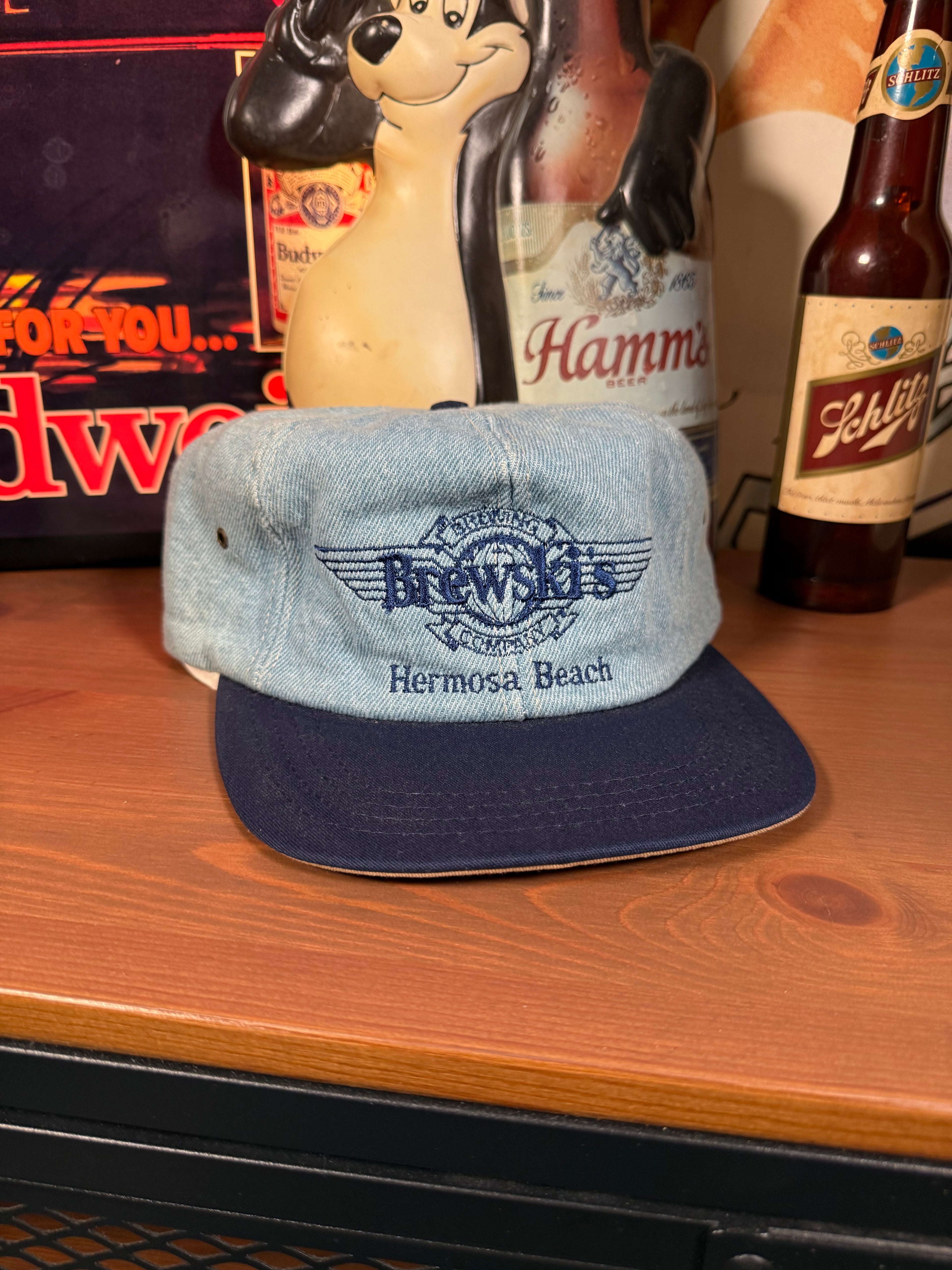 Vintage Brewskis Brewing Company Denim Leather Strap Hat