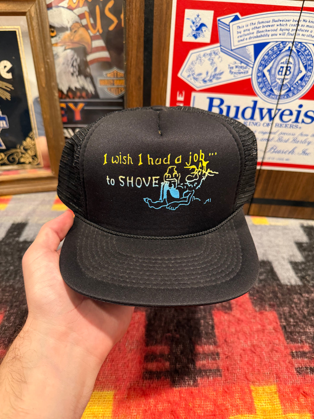 Vintage 80s I Wish I Had A Job To Shove Trucker Hat