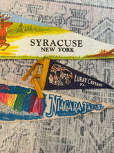 Load image into Gallery viewer, Lot of 3 Vintage Pennants - Syracuse, Luray Caverns and Niagara Falls
