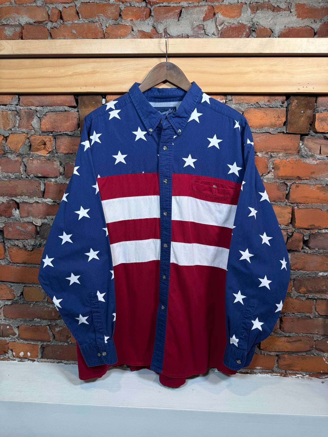 Vintage Wrangler American Flag Western Shirt (XL)
