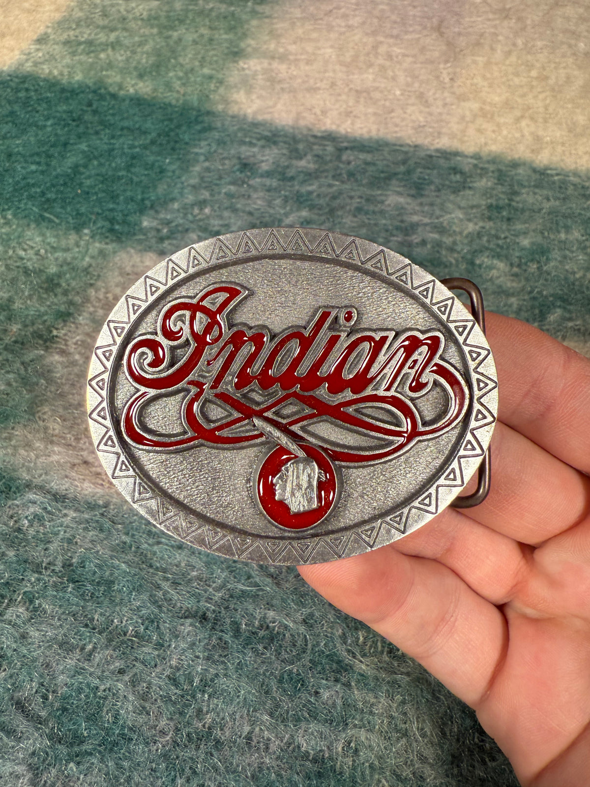 Vintage Indian Motorcycles Red Logo Belt Buckle