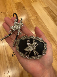 Vintage Line Dancing Belt Buckle + Bolo Tie Combo