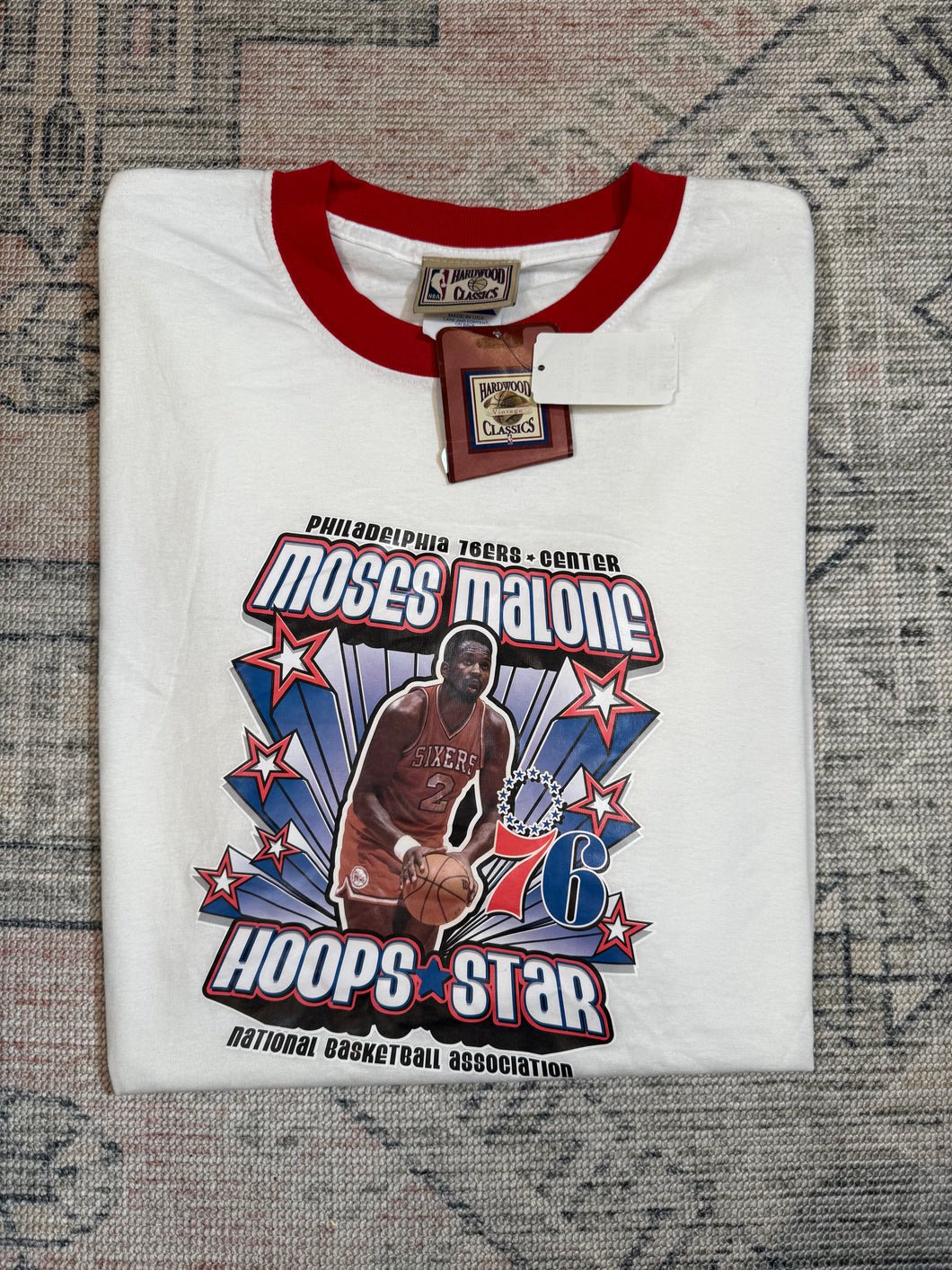 Vintage Early 2000s Moses Malone Philadelphia 76ers Ringer Shirt (XL)