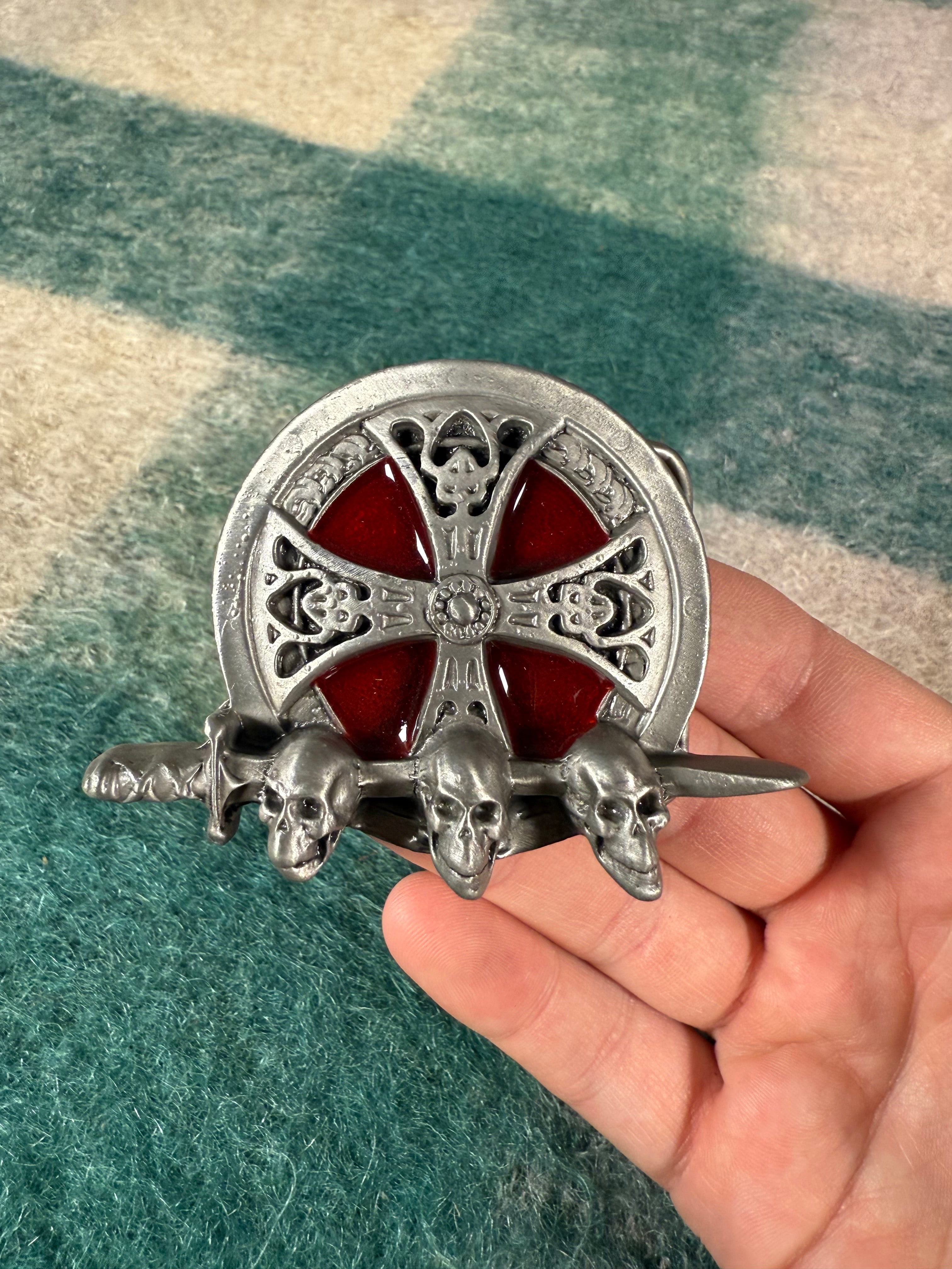 Vintage Iron Cross and Skull Sword Belt Buckle