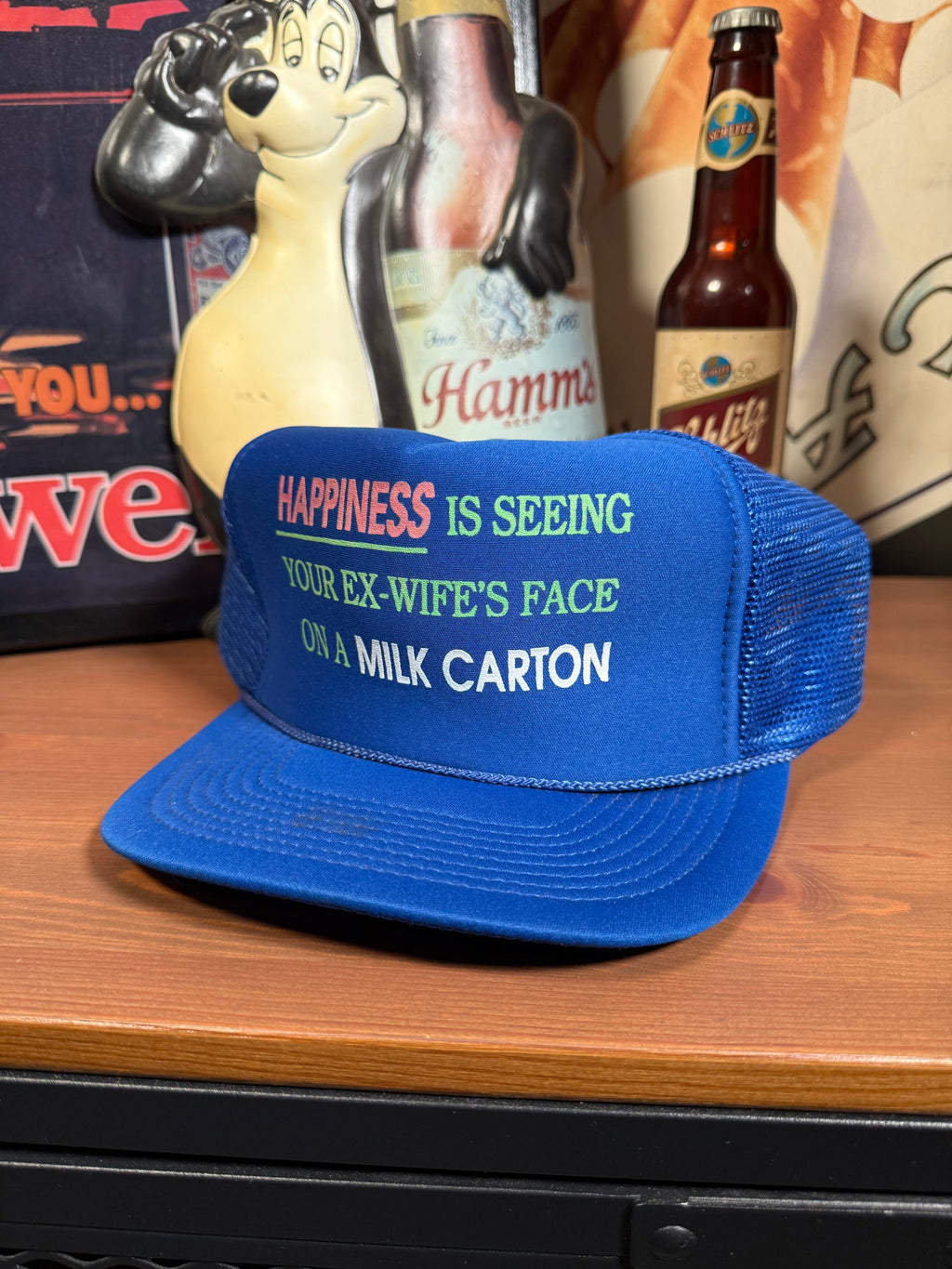 Vintage “Happiness is Seeing Your Ex Wife On A Milk Carton” Trucker Hat