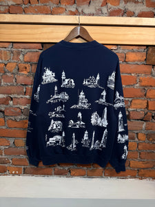 Vintage All Over Print Lighthouse Crewneck (L)