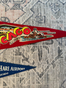 Lot of 2 Vintage Pennants - Chicago and O’Hare Airport