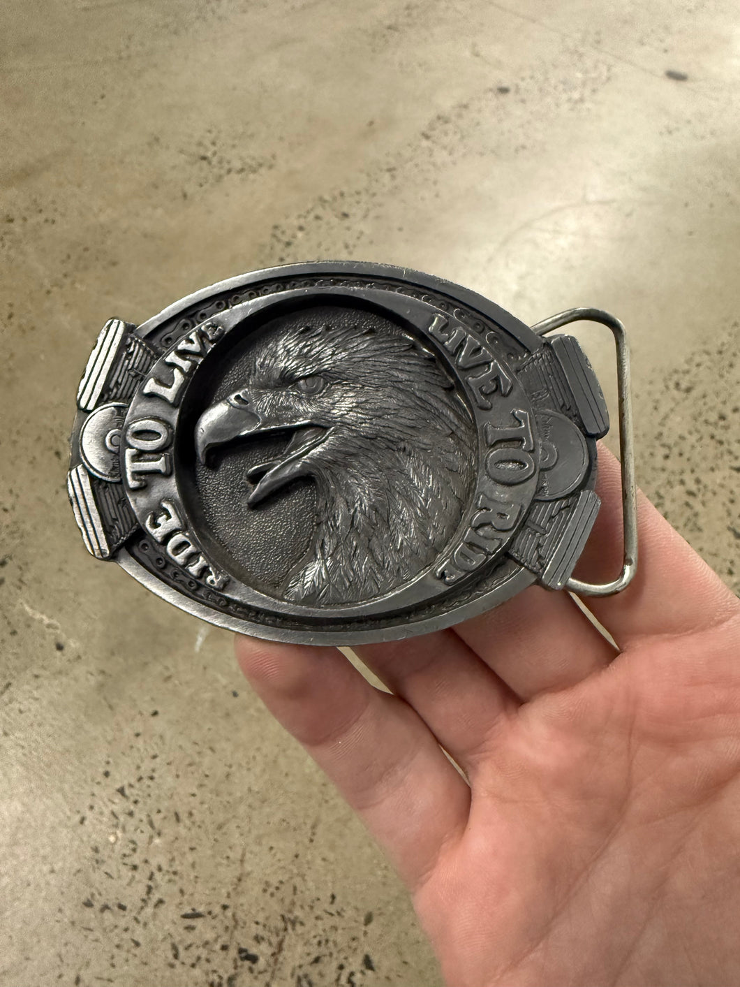 Vintage Live to Ride, Ride To Live Bald Eagle Belt Buckle