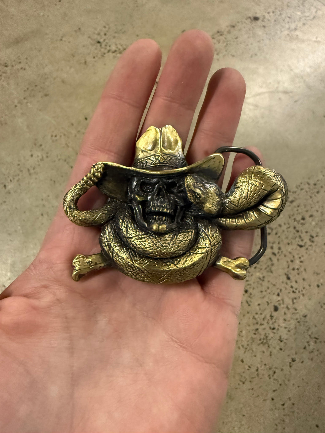 Vintage Snake Biting Skull Belt Buckle