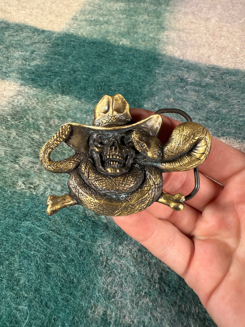 Vintage Cowboy Skull and Snake Belt Buckle