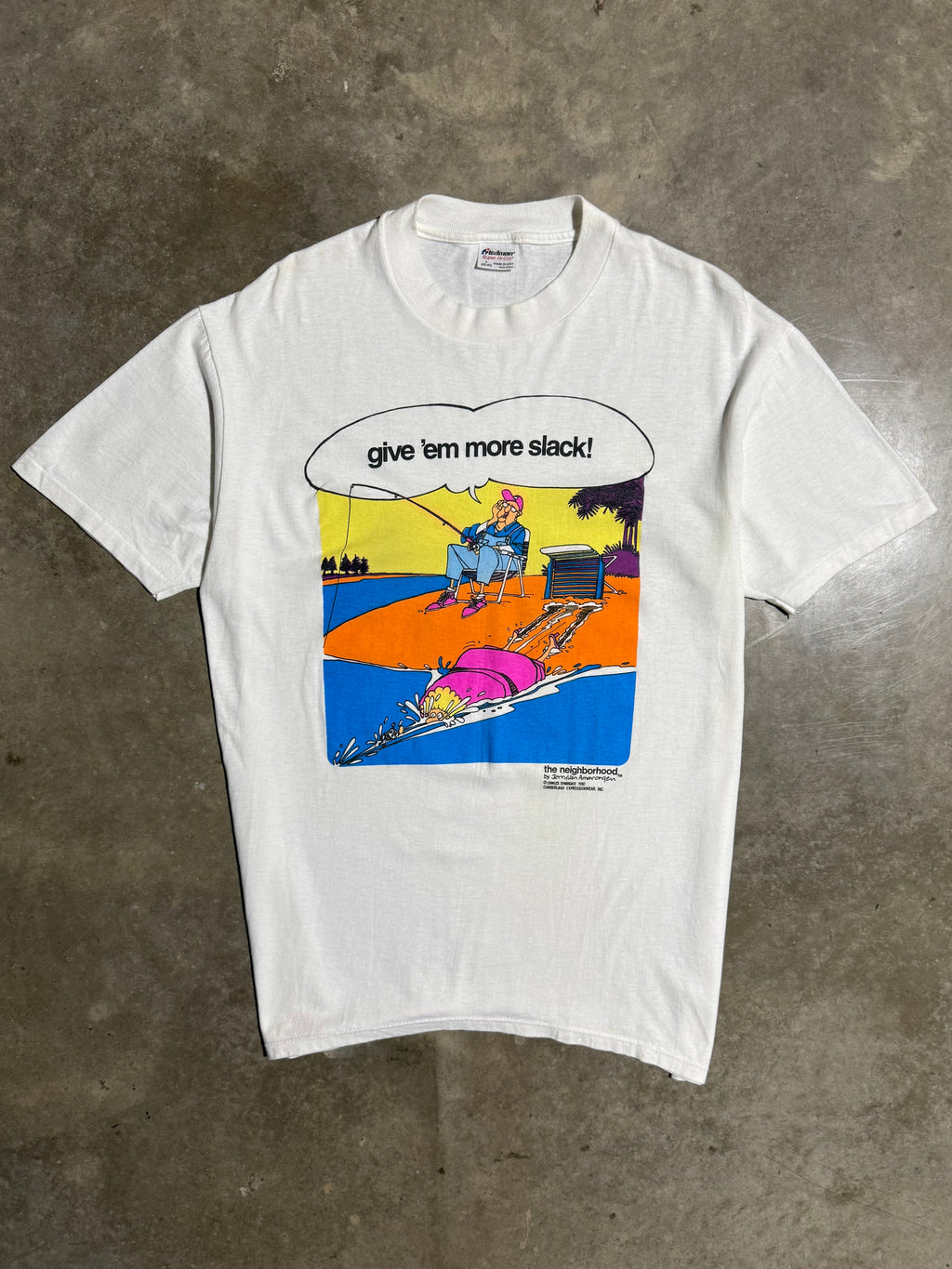 Vintage 1990 Give Em” More Slack Fishing Tee (L)