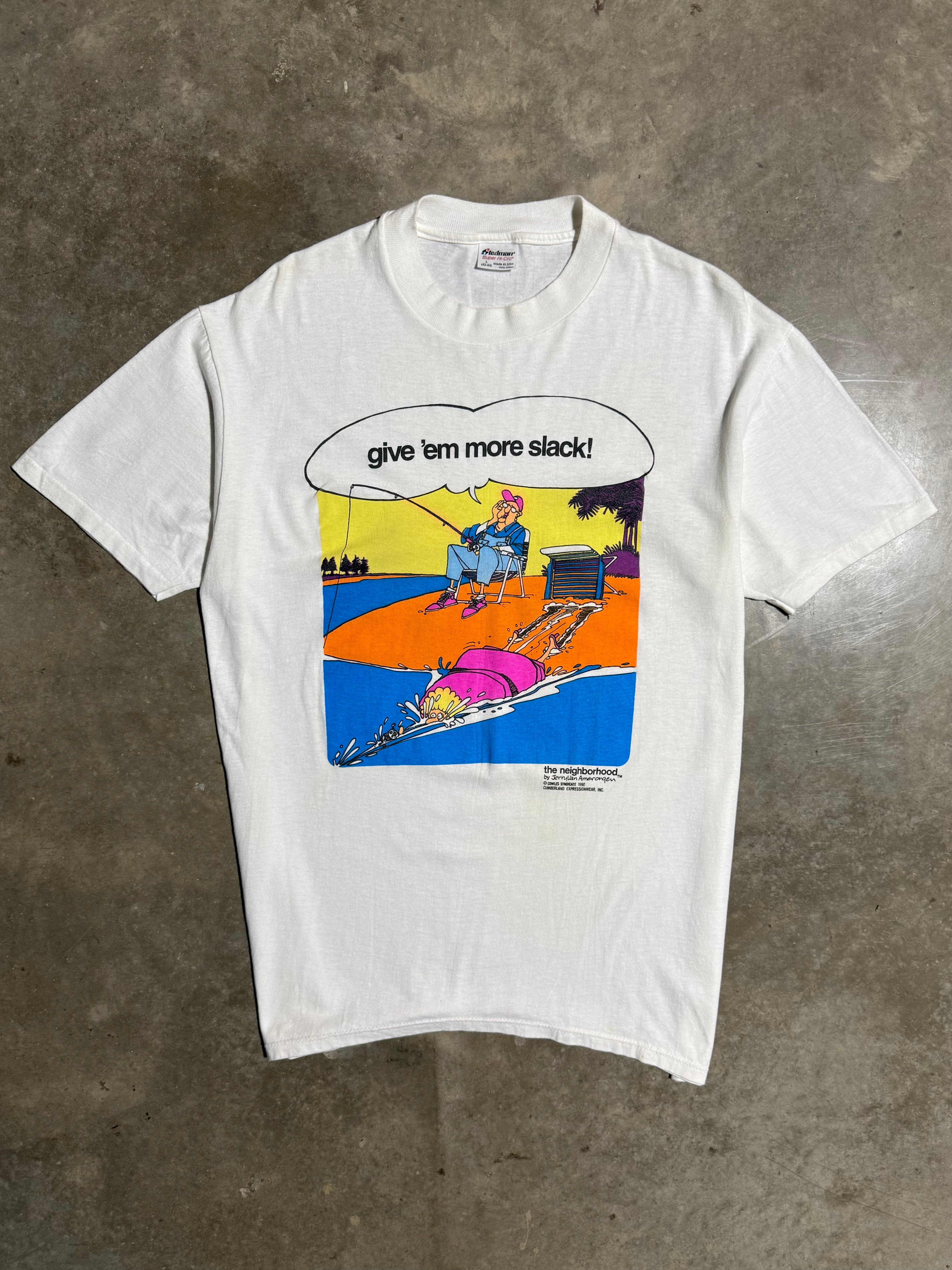 Vintage 1990 Give Em” More Slack Fishing Tee (L)