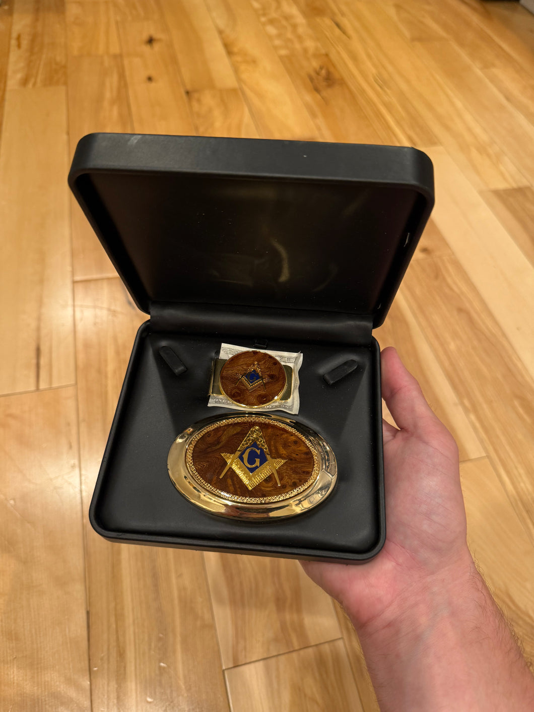 Vintage Free Masons Belt Buckle + Money Clip Bundle