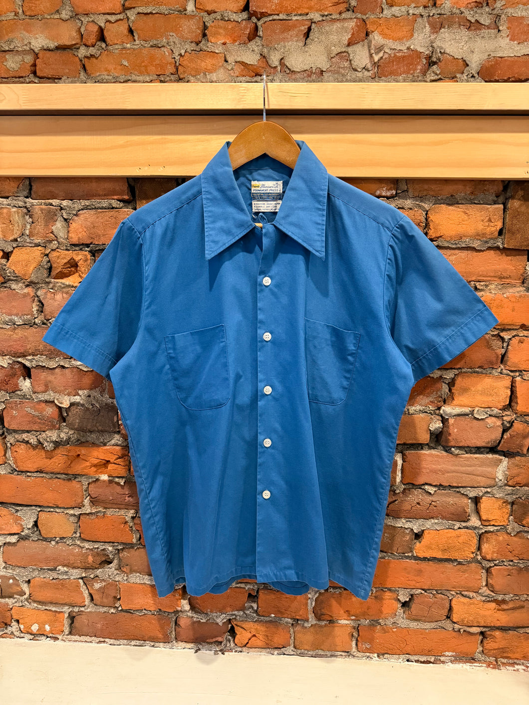 True Vintage Grants Menswear Blue Loop Collar Button Up Shirt (M)