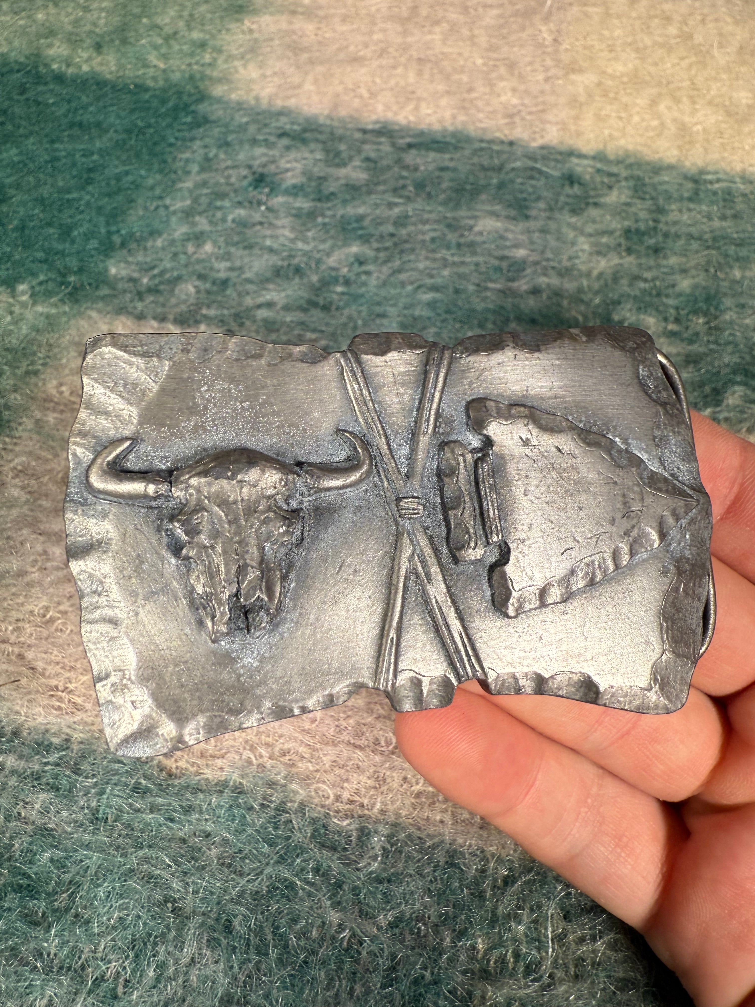 Vintage Cow Skull and Arrowhead Belt Buckle