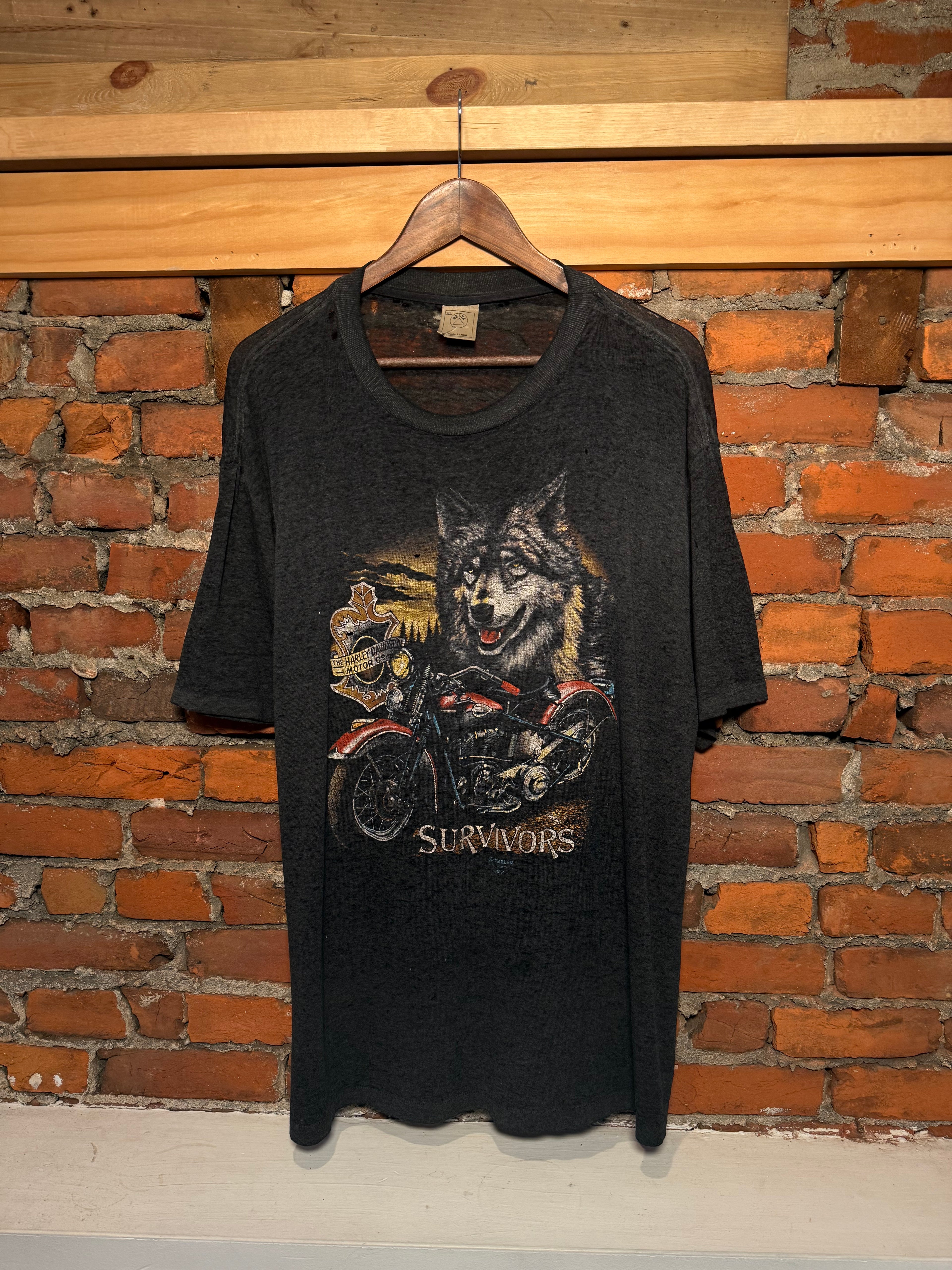 Vintage 1991 Harley Davidson 3D Emblem Survivor T-Shirt (XL)