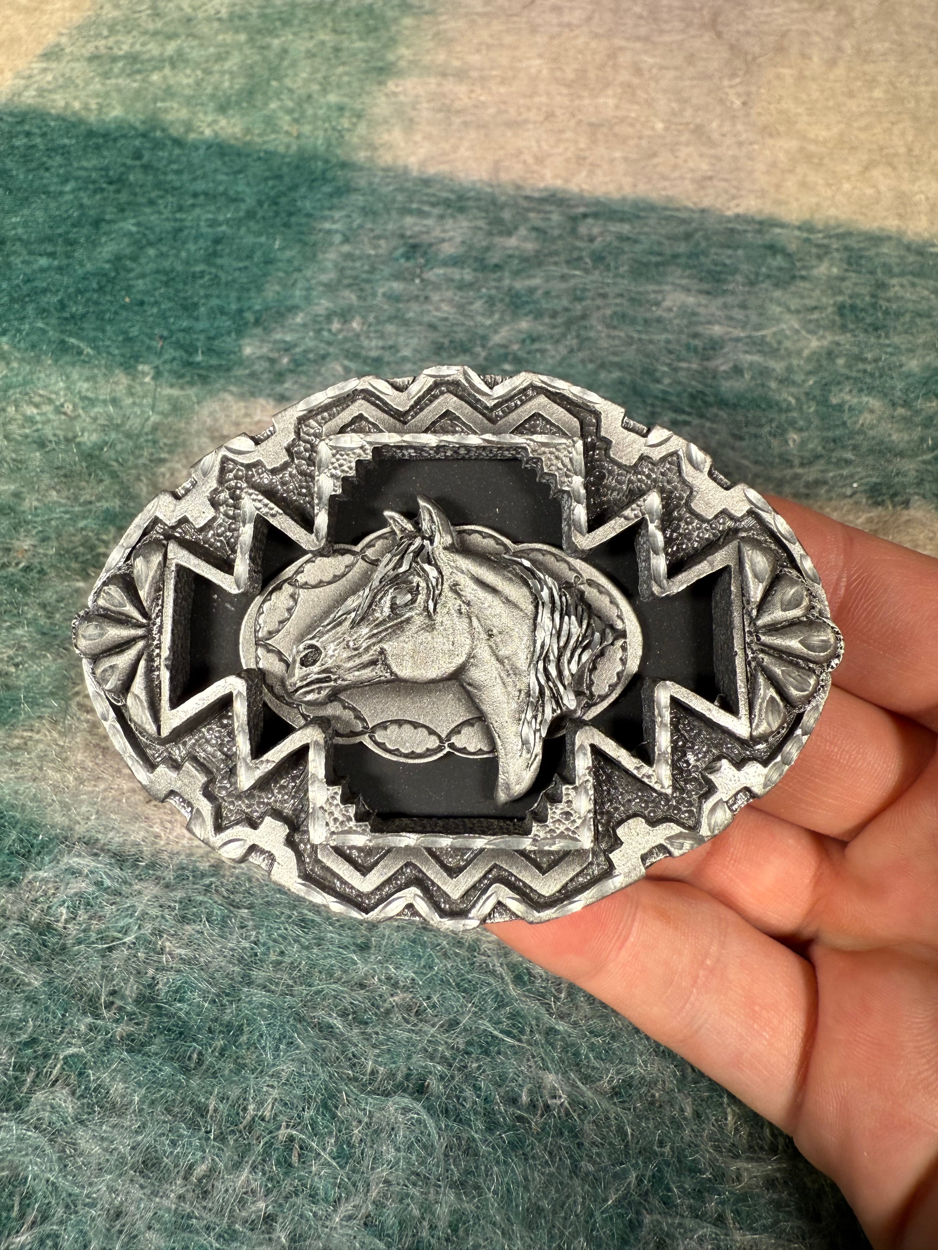 Vintage Horse Pattern Belt Buckle