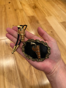Vintage Gun Holster Belt Buckle + Bolo Tie Combo