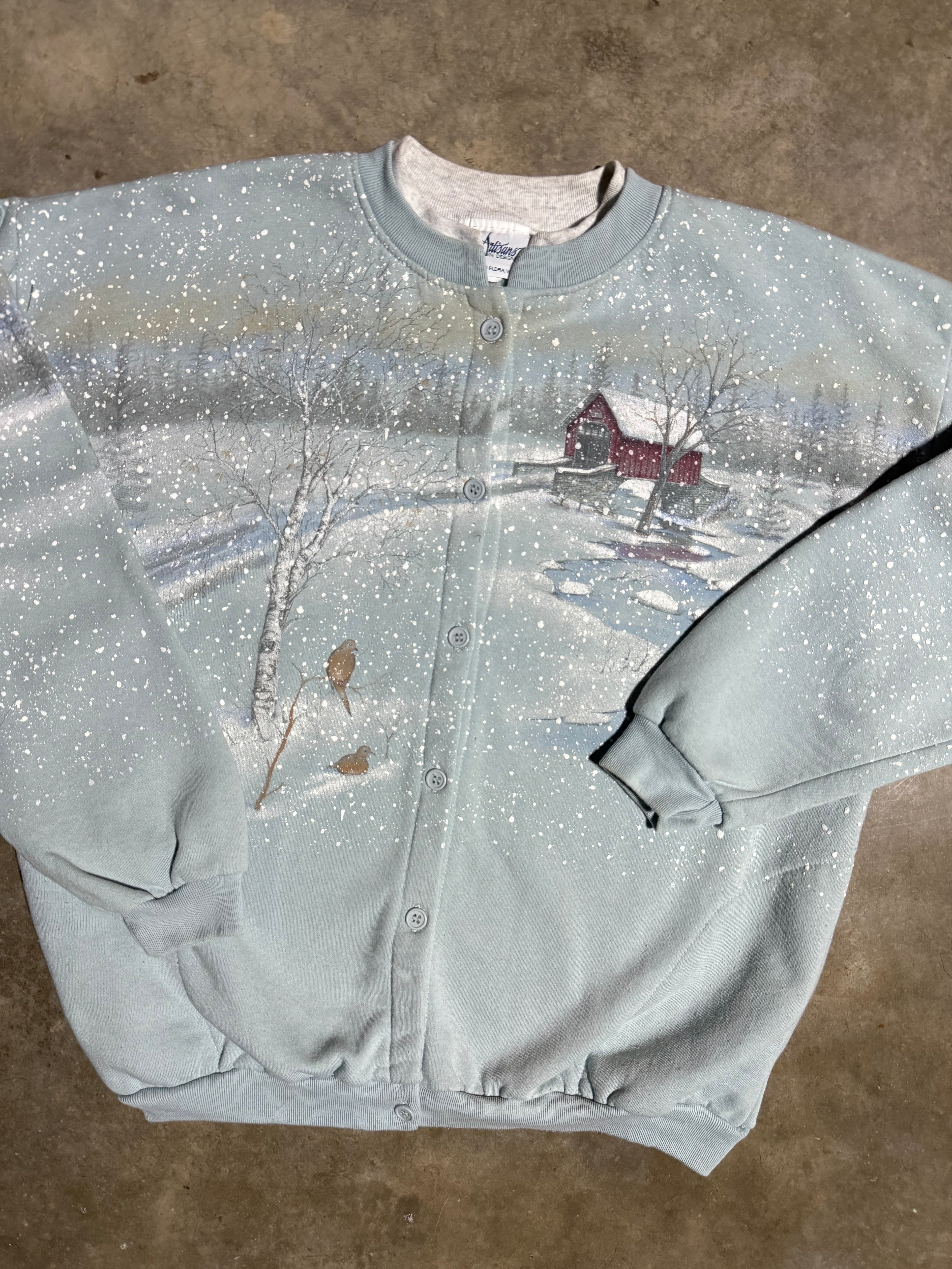 Vintage Countryside Snowfall All Over Print Sweatshirt (WXL)