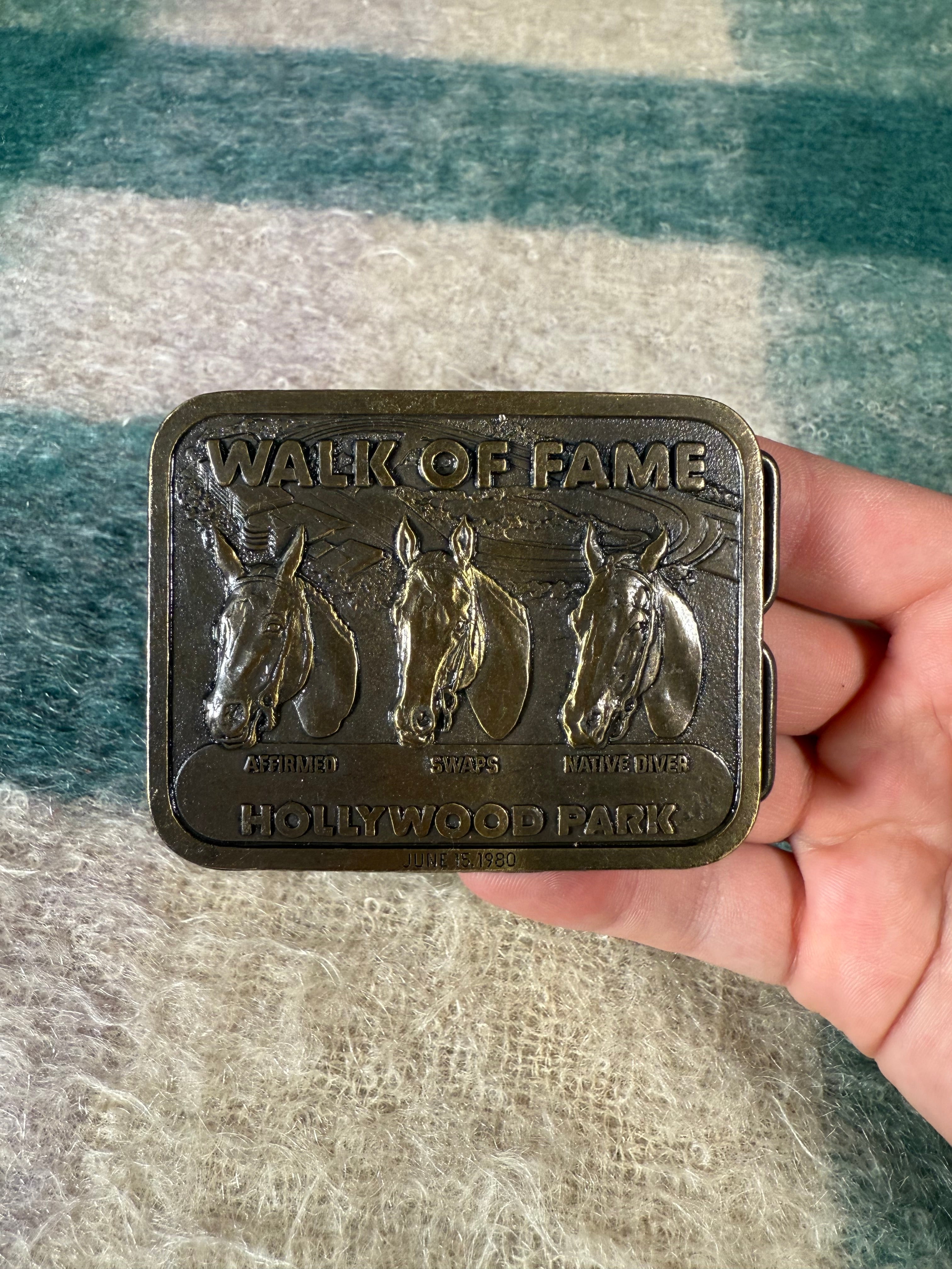 Vintage 1980 Hollywood Park Walk of Fame Horse Belt Buckle
