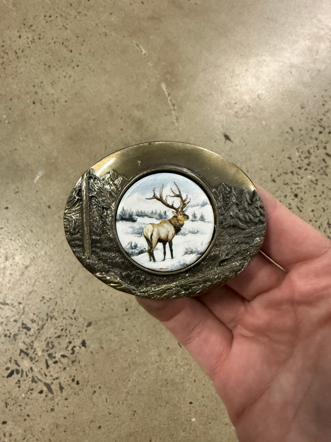 Vintage Elk Circle Belt Buckle