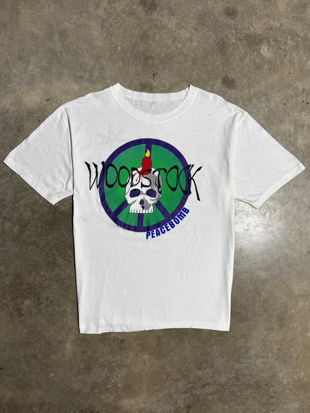 Vintage Woodstock Peacebomb Skull T-Shirt (L/XL)