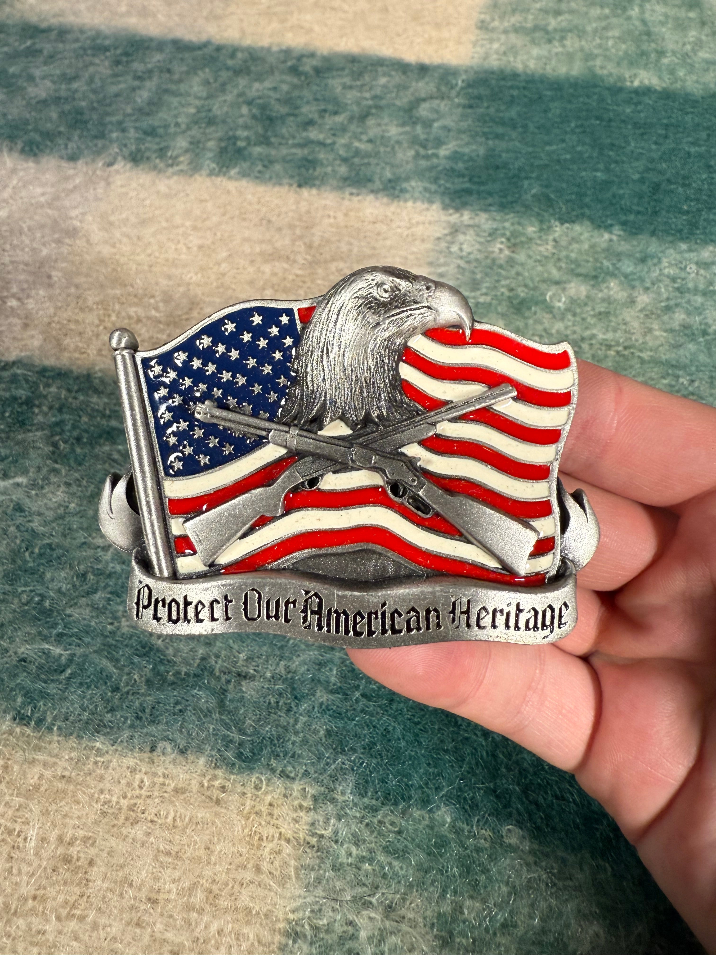 Vintage 1993 Protect Our American Heritage Belt Buckle