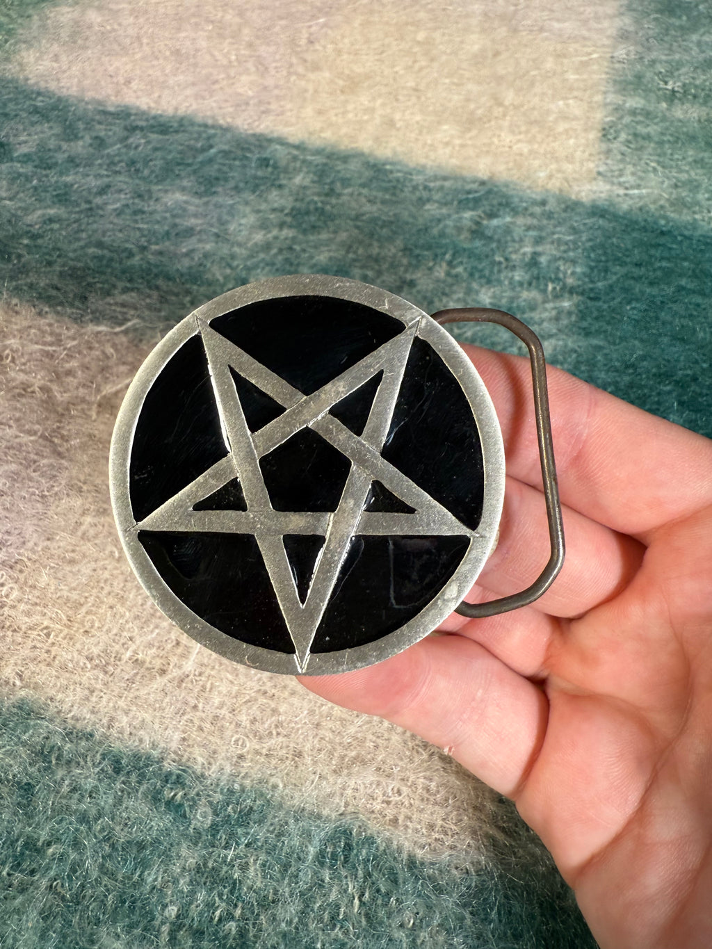 Vintage 2000 Black Pentagram Belt Buckle