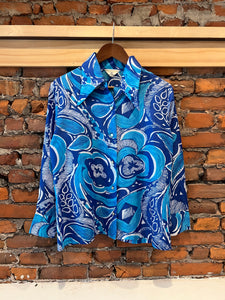 True Vintage 70s Blue Floral Button Up Shirt (WM)