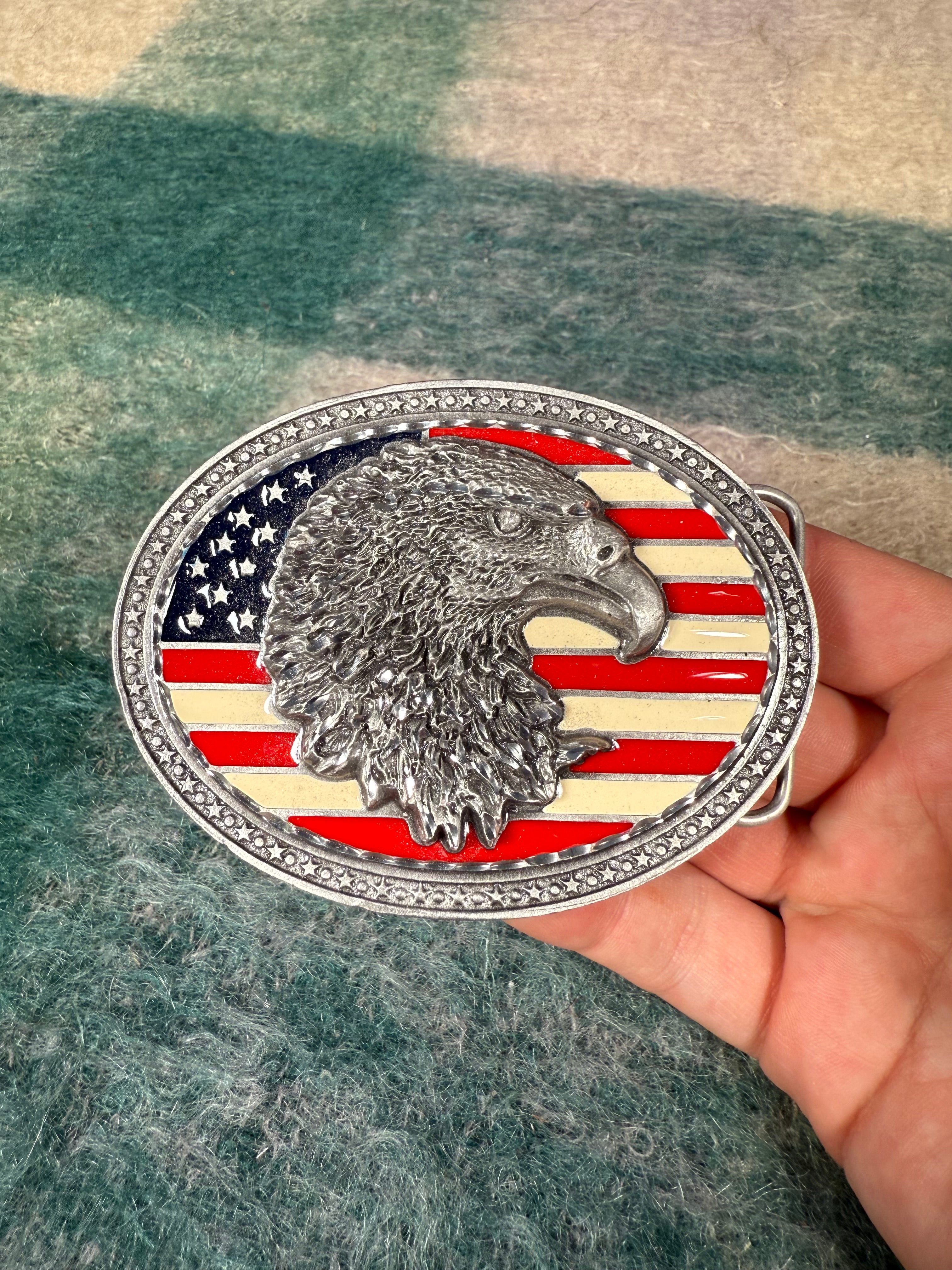Vintage American Flag Bald Eagle Belt Buckle