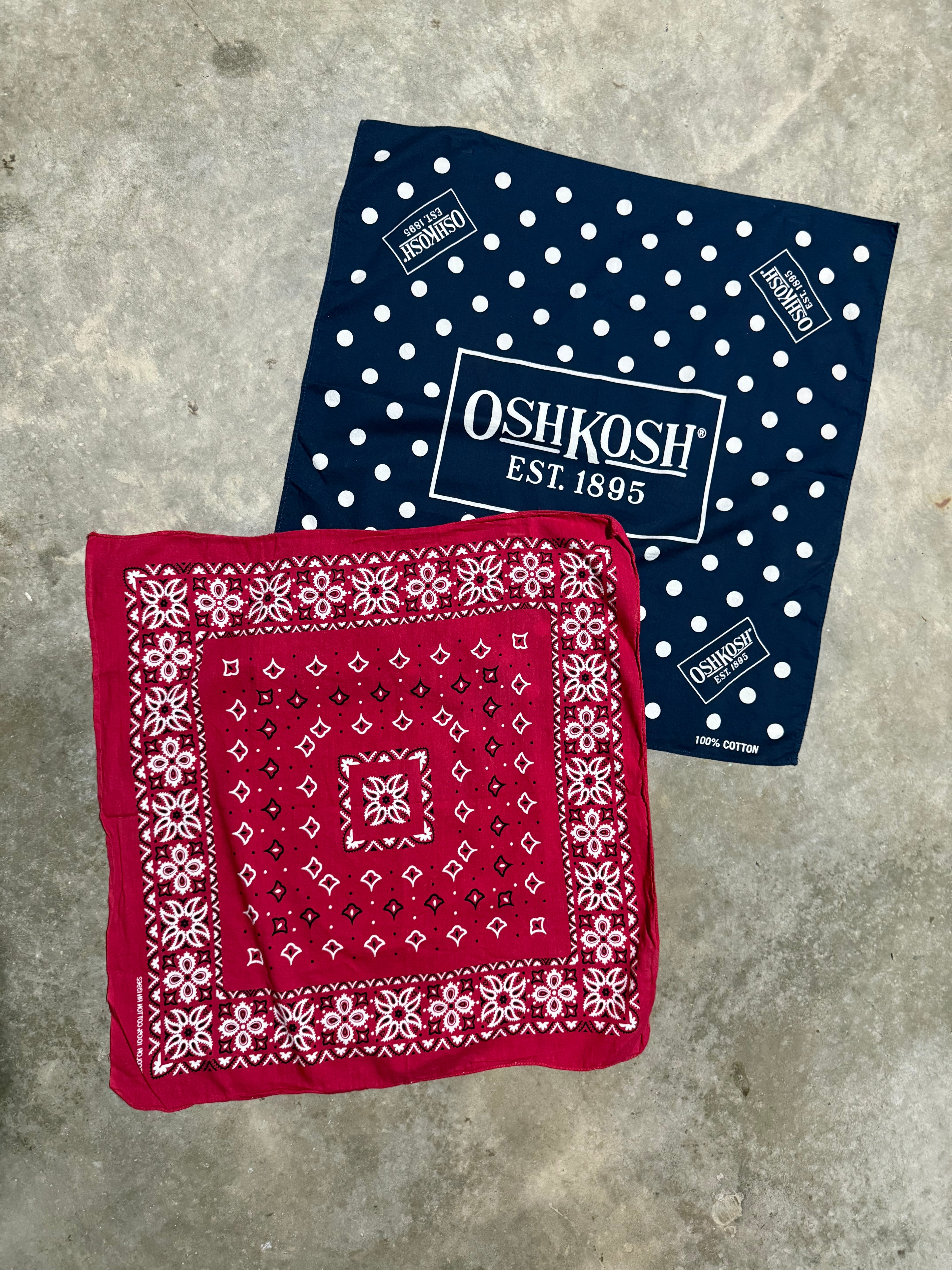 Lot of 2 Vintage Bandanas Osh Kosh and Red