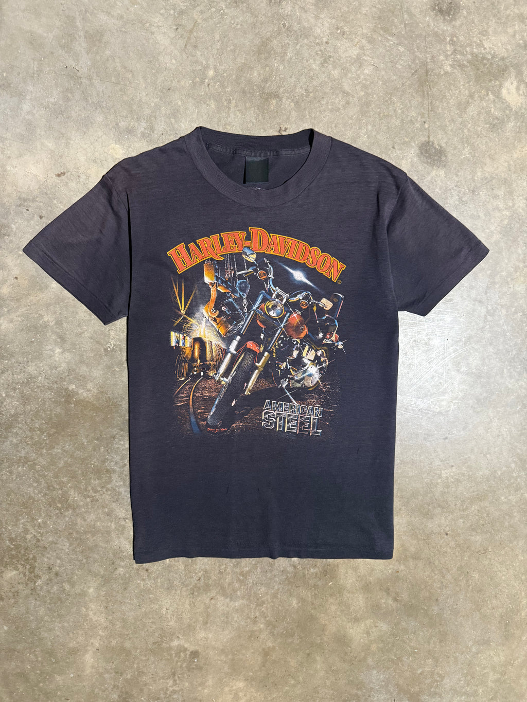 Vintage Harley Davidson 3D Emblem American Steel T-Shirt (S)