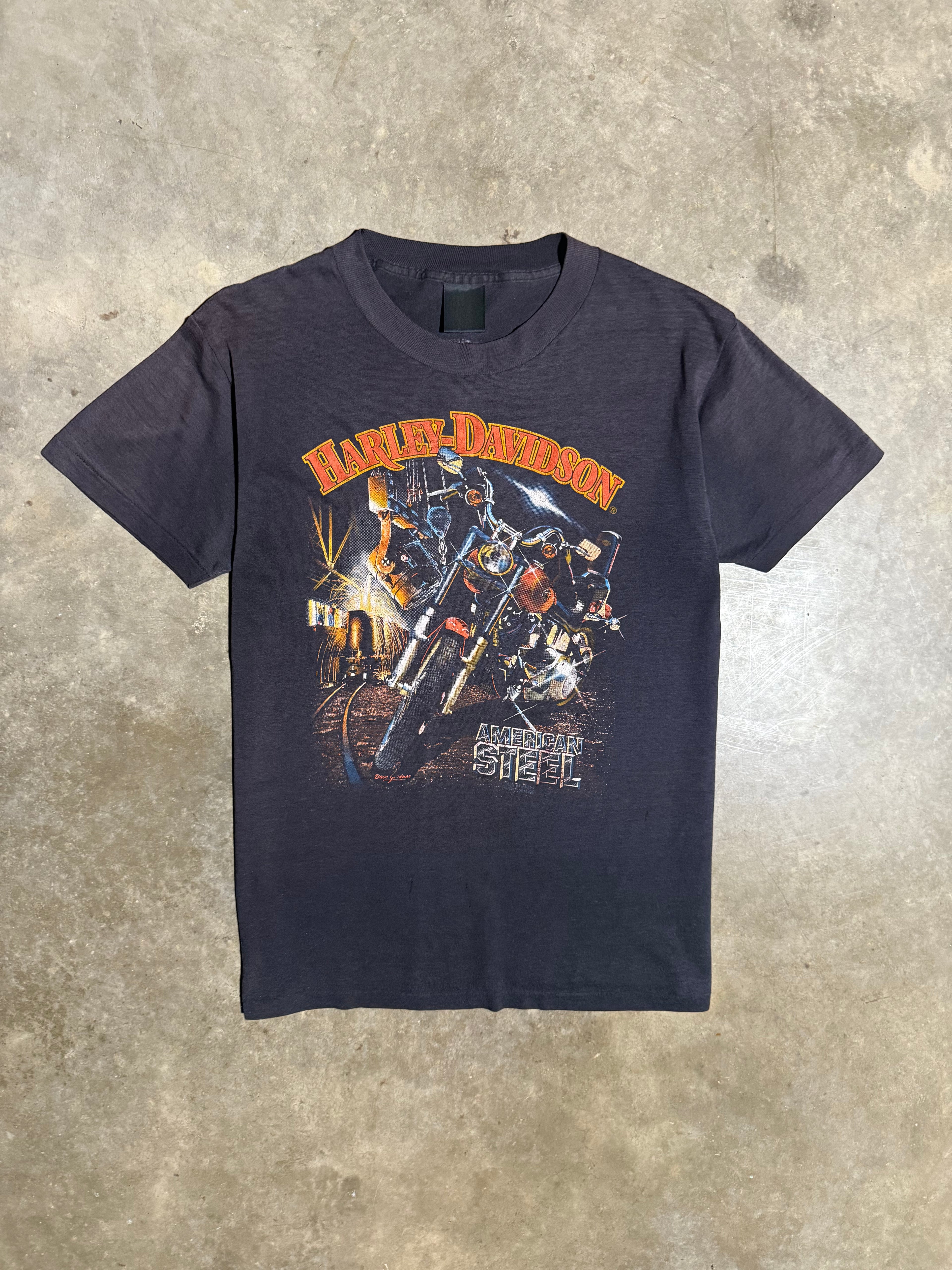 Vintage Harley Davidson 3D Emblem American Steel T-Shirt (S)