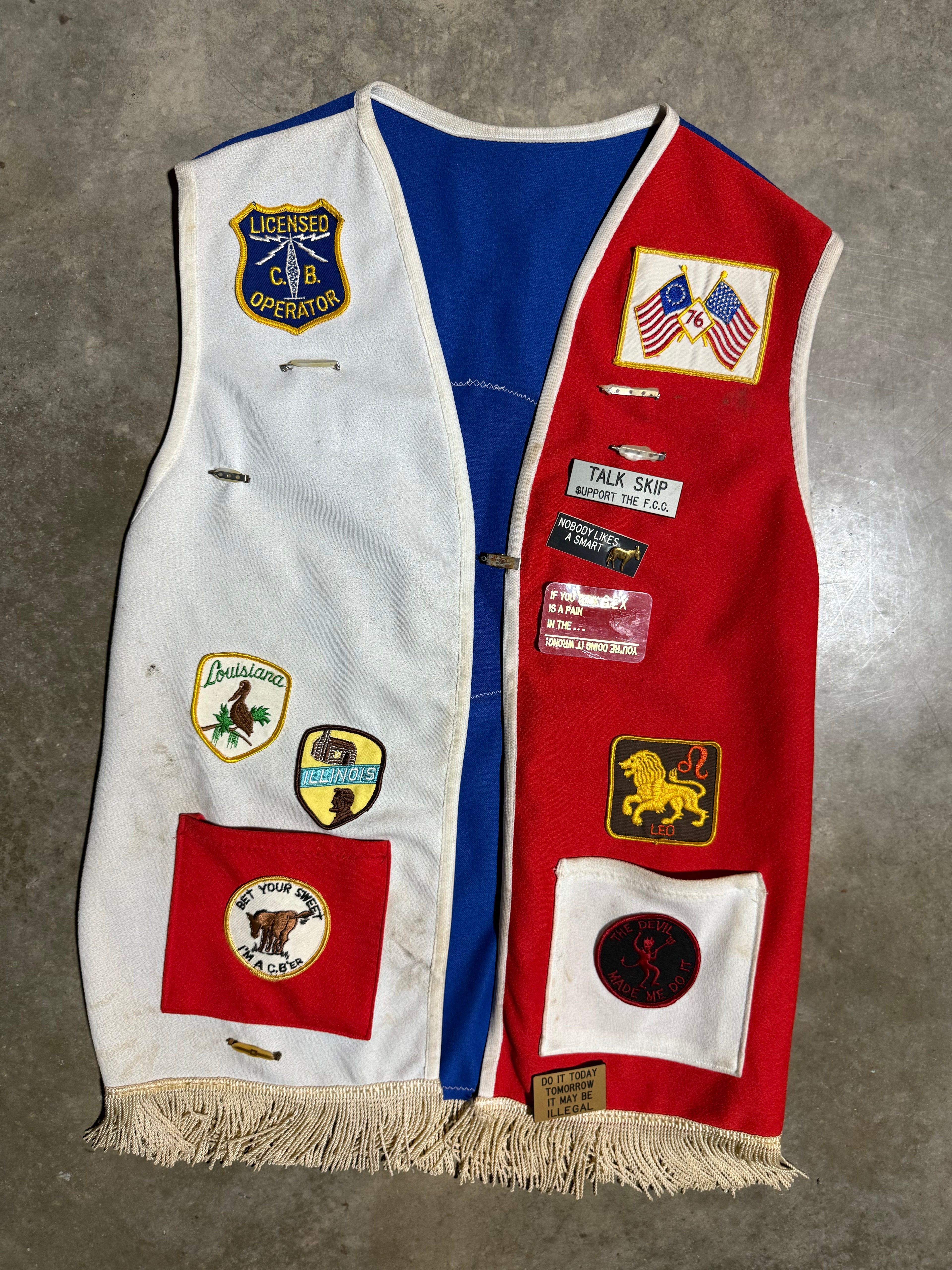 Vintage 70s 1776ers Ditchdigger Red White & Blue Patch Vest (M)