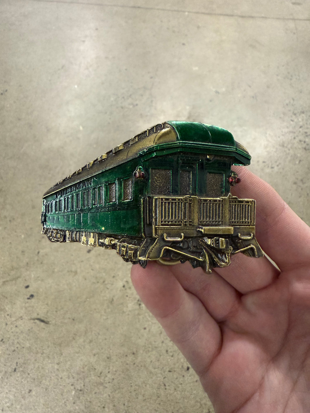 Vintage Green Train Car Belt Buckle