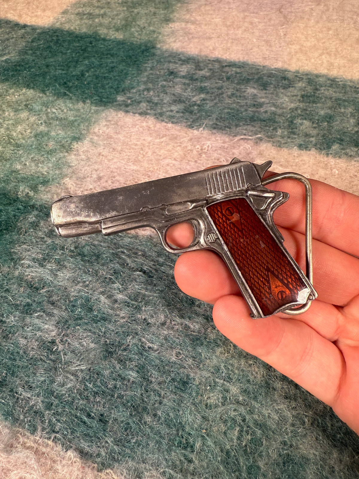 Vintage Brown Handgun Belt Buckle