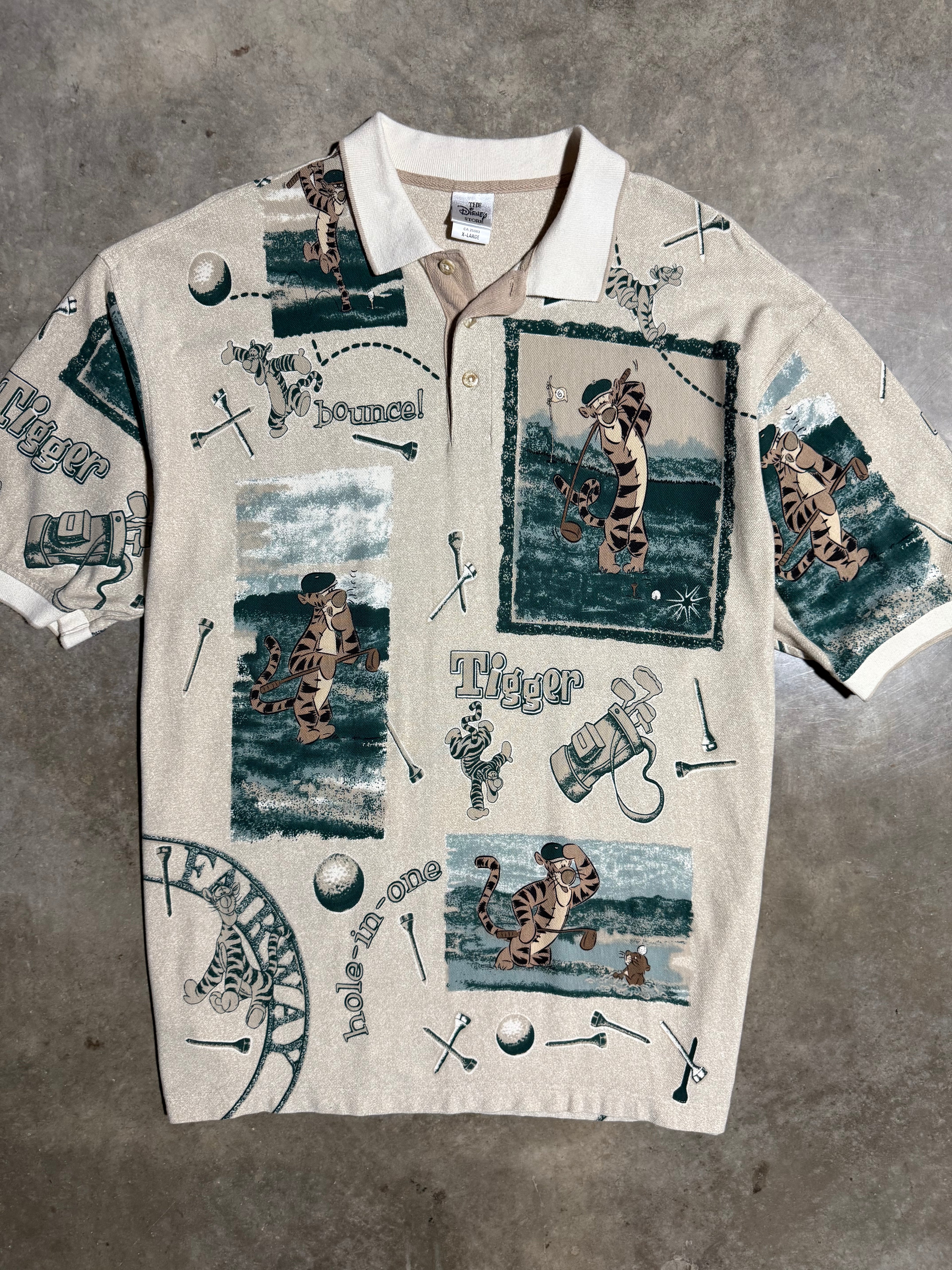Vintage Tigger Golf All Over Print Polo Shirt (XL)