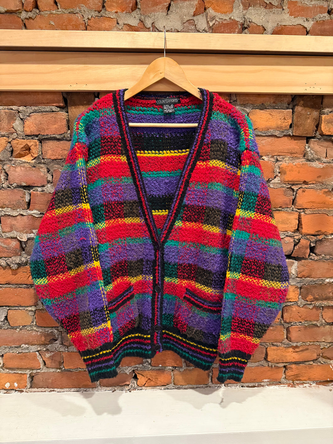 Vintage 90s Counterparts Rainbow Knit Cardigan Sweater (L)