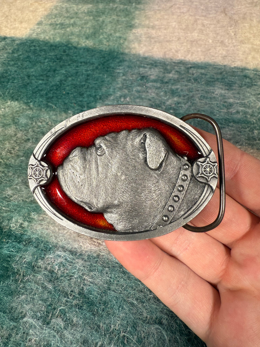 Vintage Bull Dog Red Belt Buckle