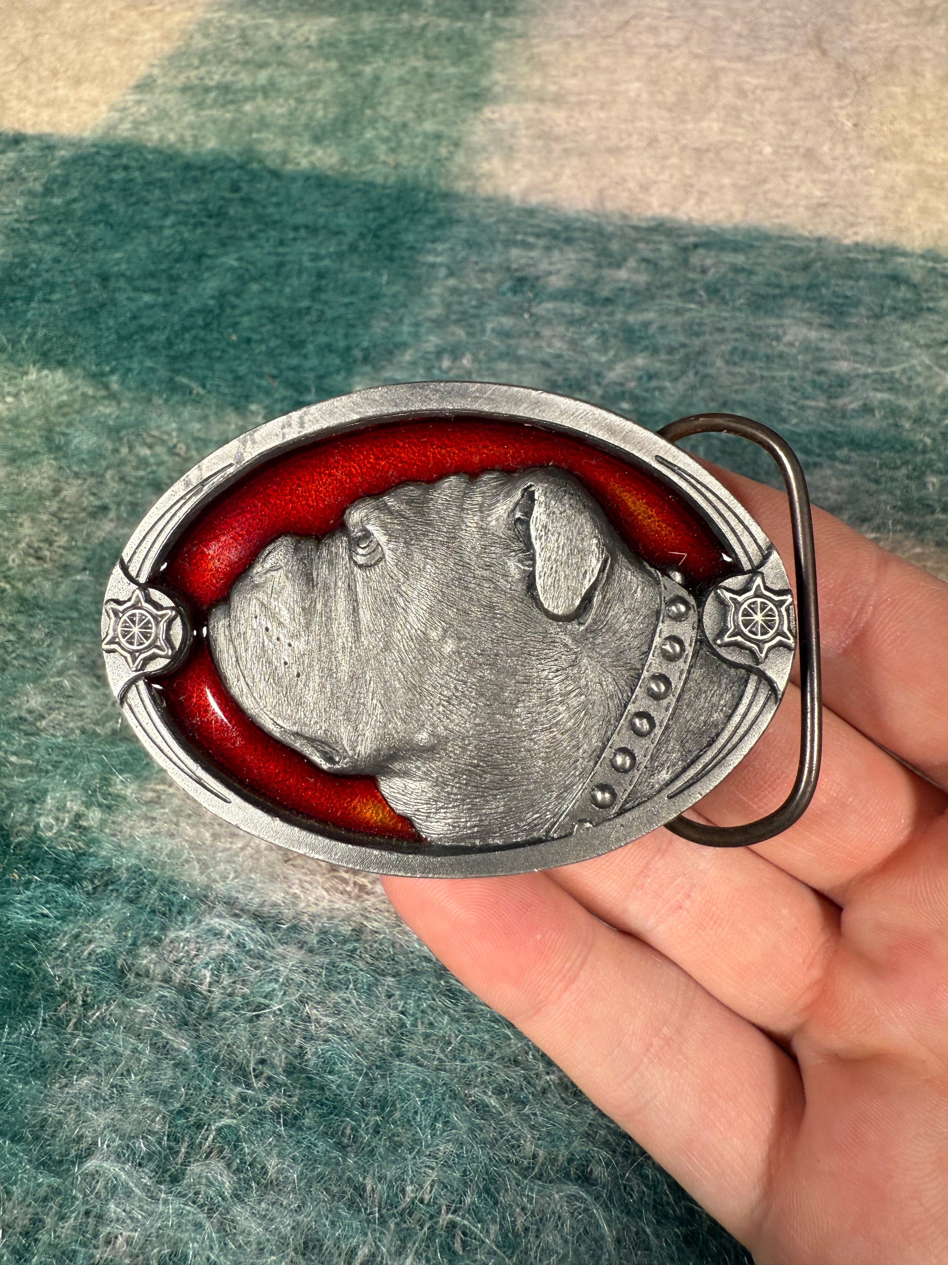 Vintage Bull Dog Red Belt Buckle