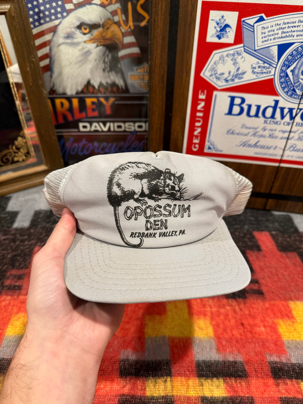 Vintage 80s Opossum Den Trucker Hat